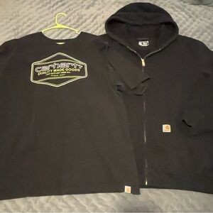 Carhartt Mens Zip Up Midweight Loose Fit sweatshirt & T shirt bundle blue collar